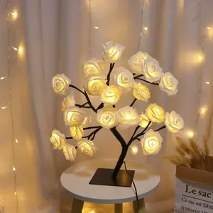 24-Head Rose Tree LED String Lights, USB Plug, DC Power Supply, Durable Plastic Lamp - Romantic Home & Festive Decor for Weddings, Christmas,summervibes
