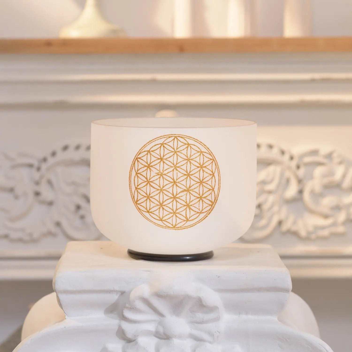Flower of Life Frosted Quartz Singing Bowl , (8 Inch C Note)