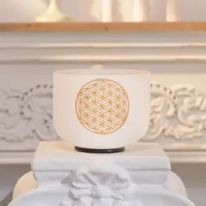 Flower of Life Frosted Quartz Singing Bowl , (8 Inch C Note)