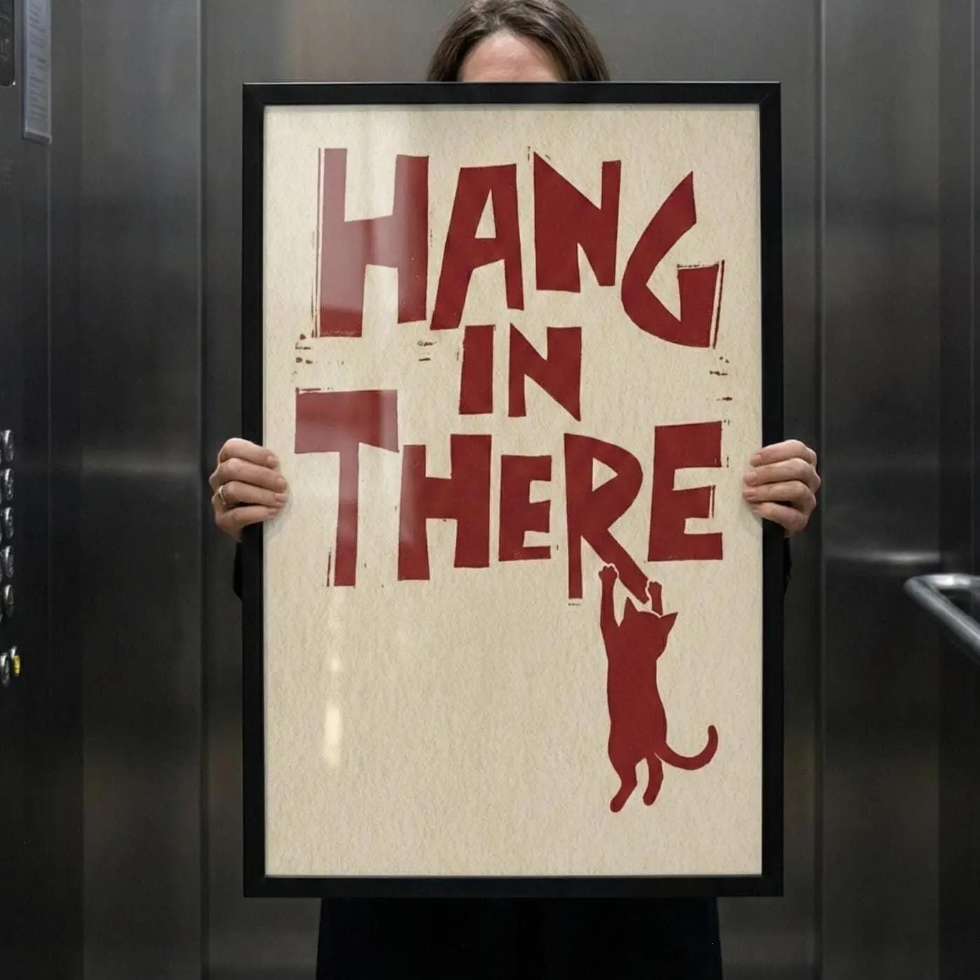 [UNFRAMED] Hang In There Cat Poster, Retro Motivational Typography Wall Art for Home Office Decor, Vintage Inspired Print, Gift for Cat Lover