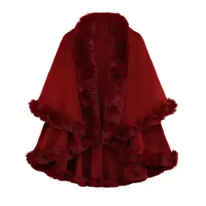 Wool collar double-layer imitation cashmere cape shawl knitted cardigan jacket women's autumn and winter jacket shawl