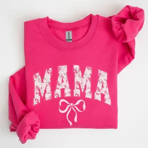 Mama, Coquette, Pink Bows, Trend, Girly, Soft Girl Era Sweatshirt, Women's Crew Neck, Crewneck,Mother's day gifts - AL
