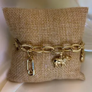 Women's Gold Plated 14 Bracelet with Zircone Pendant - Female+Daily+Laminated Gold+Xupin