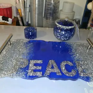 Blue and silver tray set