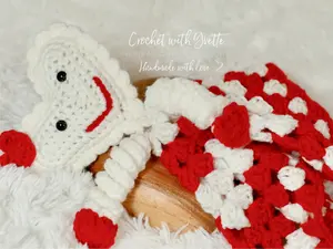 Made to Order: Red & White Heart Lovey Security Blanket – Valentine’s Crochet Gift