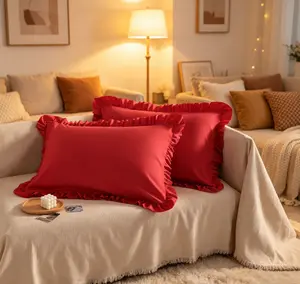 NTBAY 2 Pack Ruffled Pillowcases for Hair and Skin, Luxurious and Elegant Pillow Cases with Envelope Closure