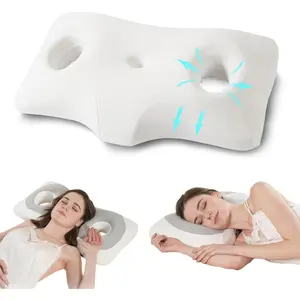 Cervical Neck Pillow, Pillows with Neck, Ear Piercing Pillow, Orthopedic Bed Pillow for Earplugs&Headphones, White