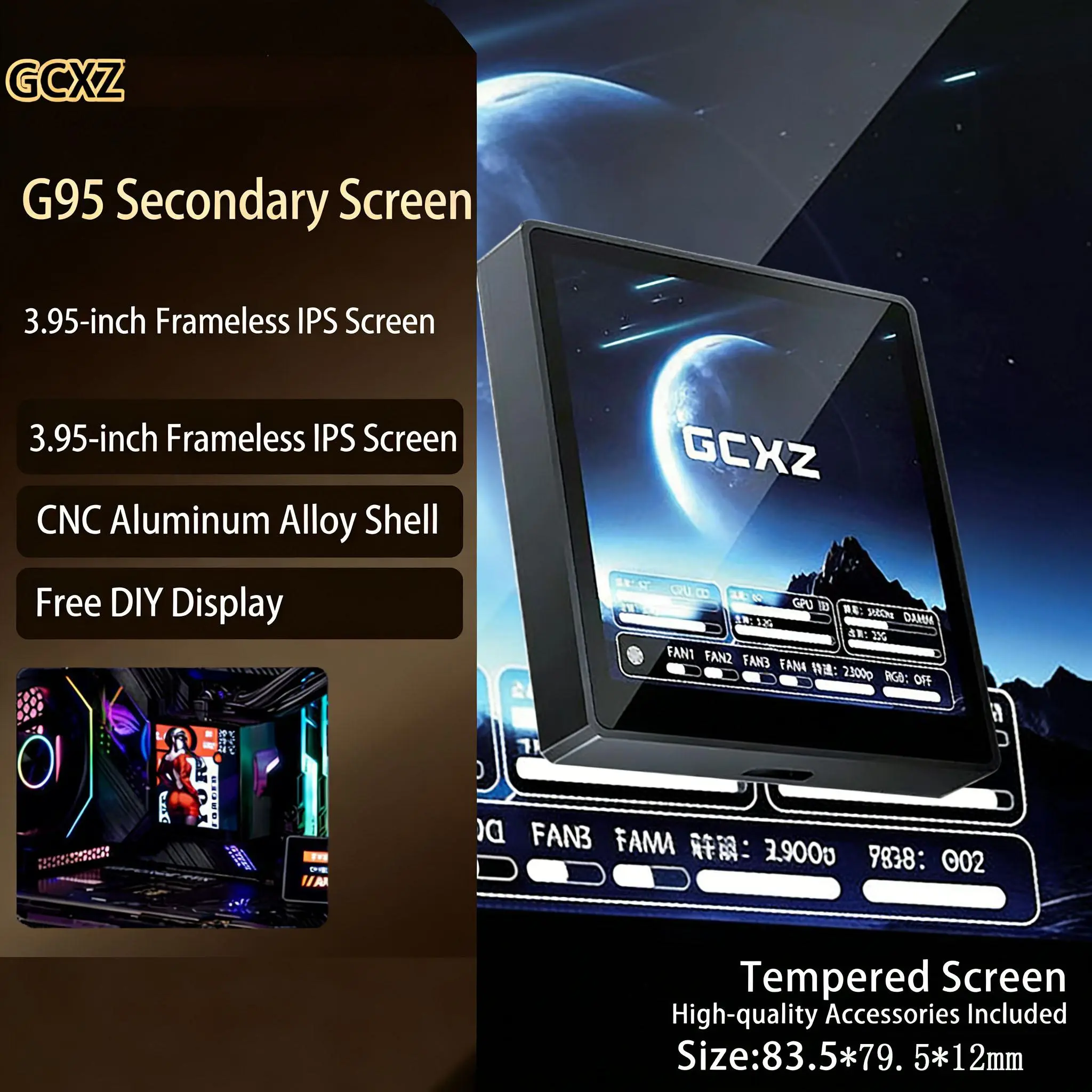 Black G95 Auxiliary Screen - Built-in Memory + Hid