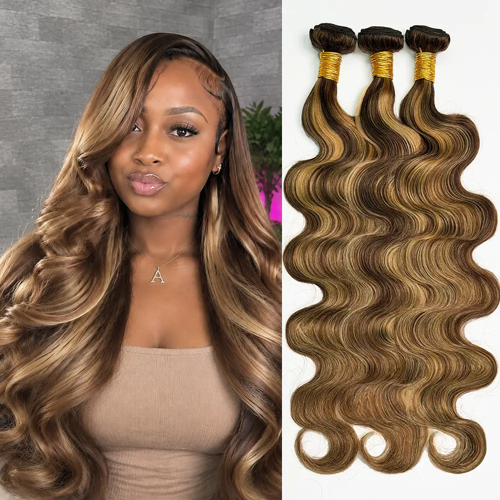 P4/27 Honey Blonde Highlight Hair Bundles Brazilian Body Wave Human Hair Weave 3 Bundles 99J Body Wave Bundles