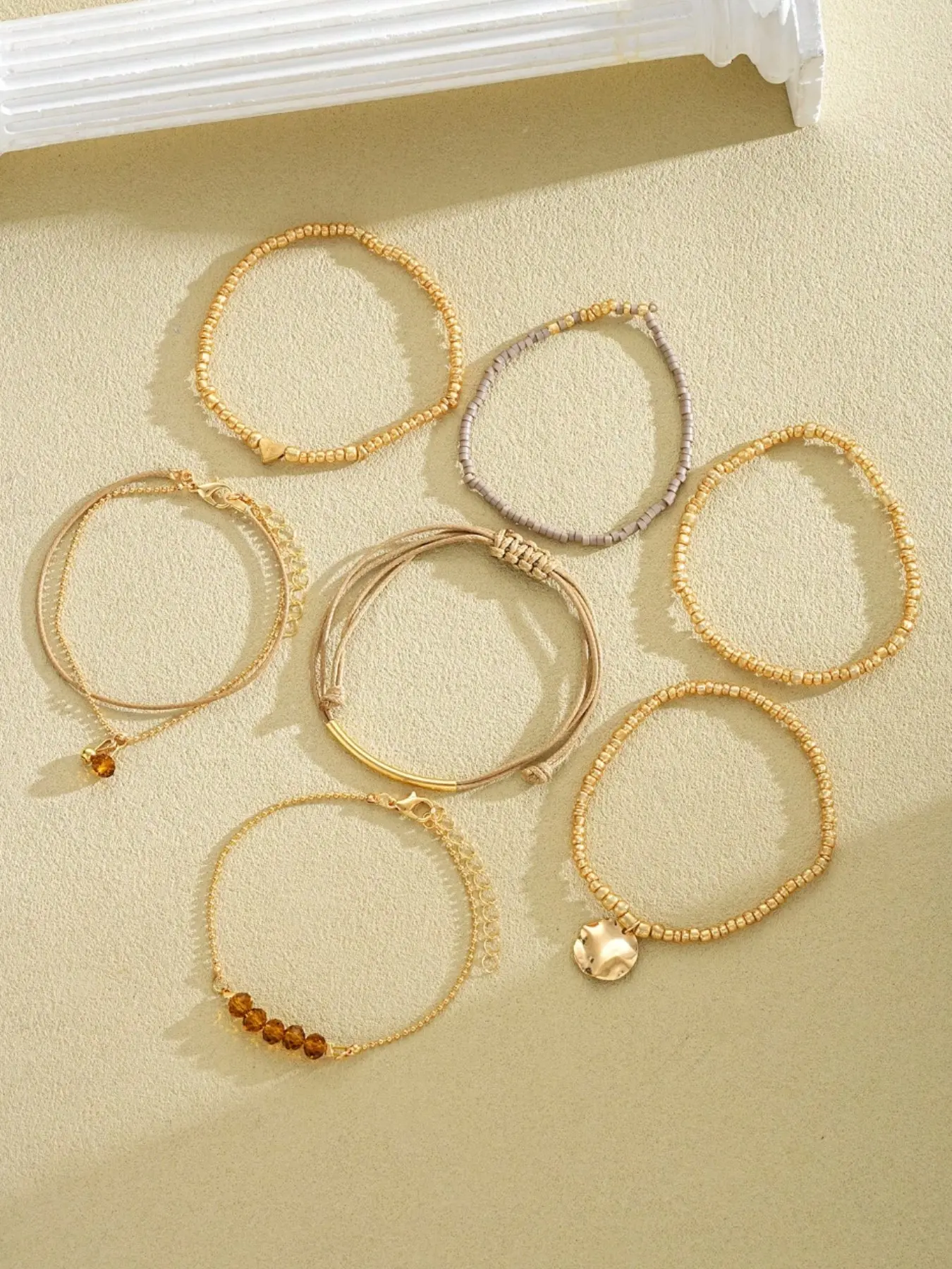 Boho Style Vintage Fashion Elegant Multi-Layer Women's Stackable Jewelry Bracelet Bundle Set, Faux Pearl Artificial Gem Geometric Wax Rope Snake Chain Fashionable Pretty Exquisite Bracelet