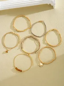Boho Style Vintage Fashion Elegant Multi-Layer Women's Stackable Jewelry Bracelet Set, Faux Pearl Artificial Gem Geometric Wax Rope Snake Chain Fashionable Pretty Exquisite Bracelet