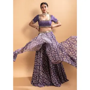 Purple printed georgette lehenga set