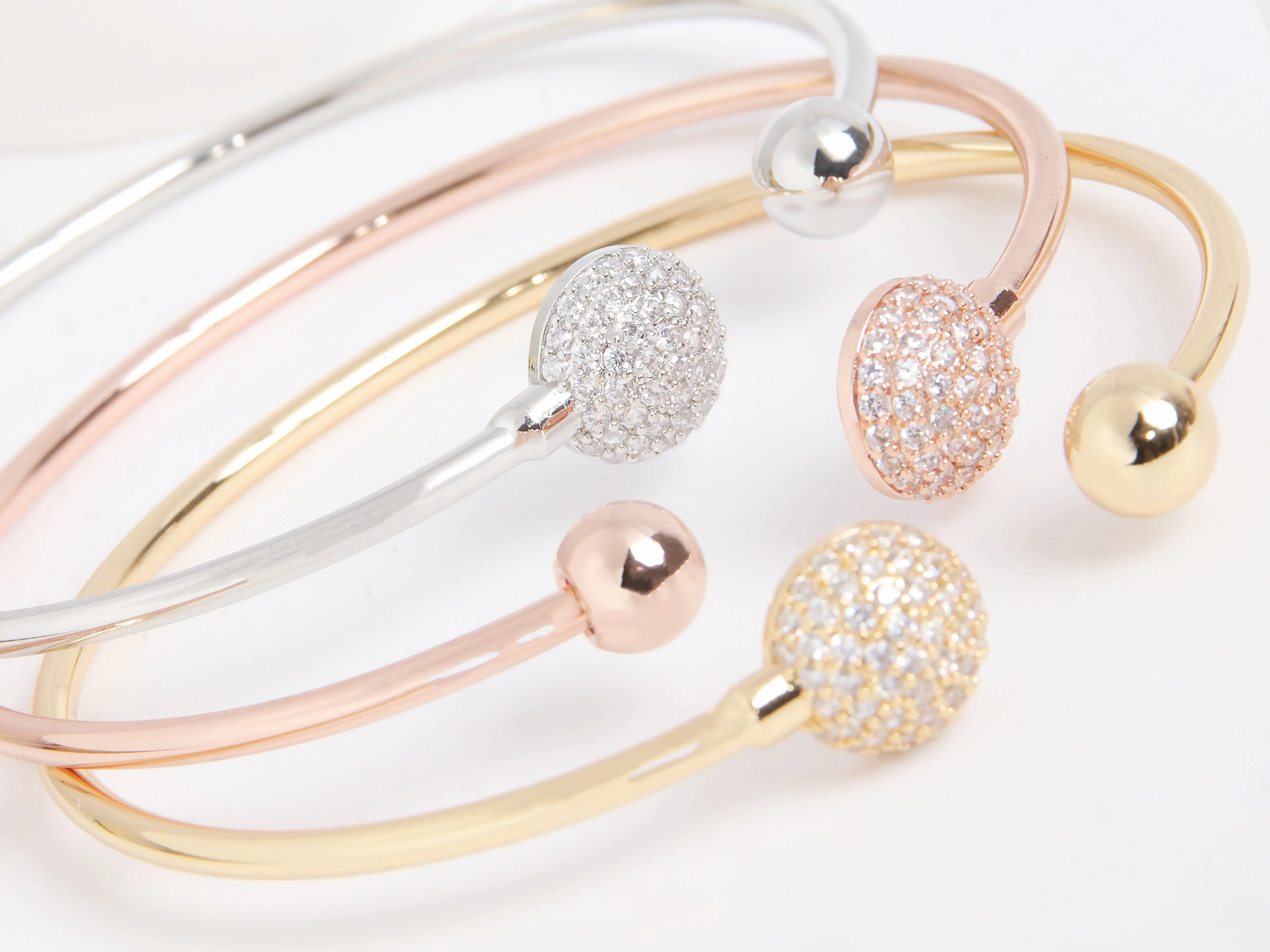 3PCS Bracelets, Gold, Silver, Rose Gold Color Round Ball C-shaped bracelet, Fashion Round Bead Bracelet Trendy Female Gift