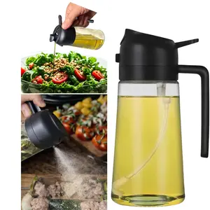 470ml Glass Olive Oil Spray Bottle, Olive Oil Sprayer, suitable for cooking - 2-in-1 olive oil dispenser with both spraying and pouring functions, ideal for kitchen gadgets, Kitchenware, air fryers, salad making and barbecuing (black model).