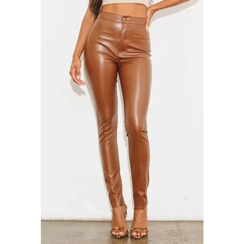 VEGAN LEATHER PANTS BROWN