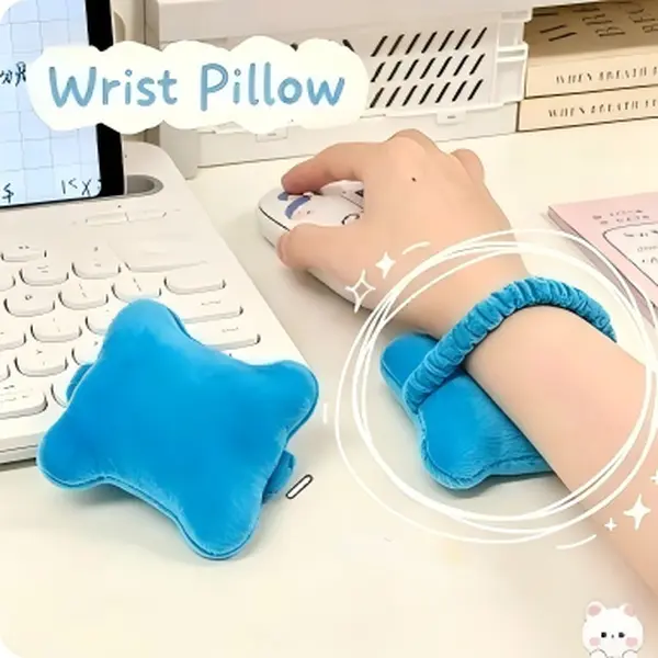2pcs Kawaii Plush Wrist Rest Cushion With Elastic Strap Soft Wrist Support Pillow Relieve Wrist Pain For Laptop Computer Gaming Working