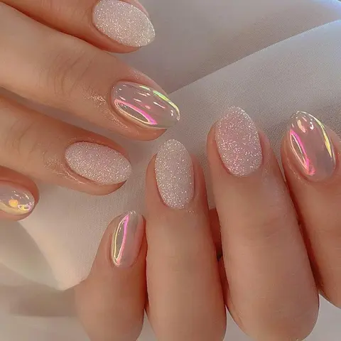 Glitter C Press on Nails, 24pcs/set Short Oval Fake Nails for Women & Girls DIY Nail Art Products, Nail Design, Effortless Press on Nails Set, Glitter Decorative Nails, Glittering Fake Nails, Nails Press Ons