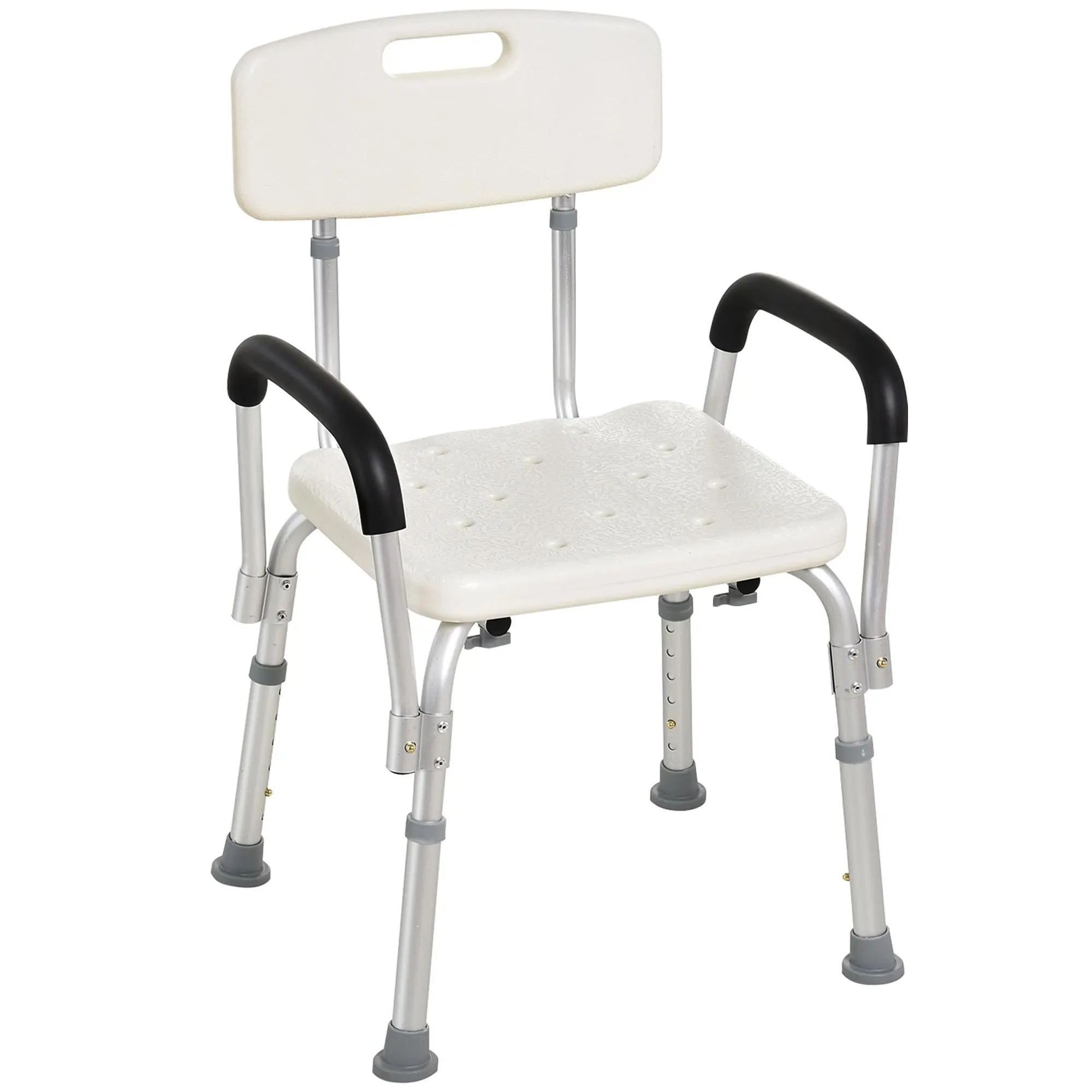 HOMCOM Portable Medical-Grade Shower Chair, Adjustable with Removable Armrests for Seniors, Mobility Support for Handicap and Disabled Individuals
