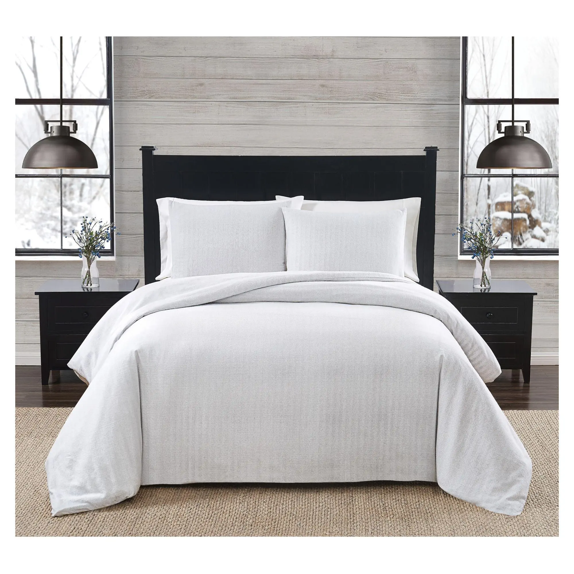 London Fog Herringbone Twin XL 2 Piece FlannelComforter Set