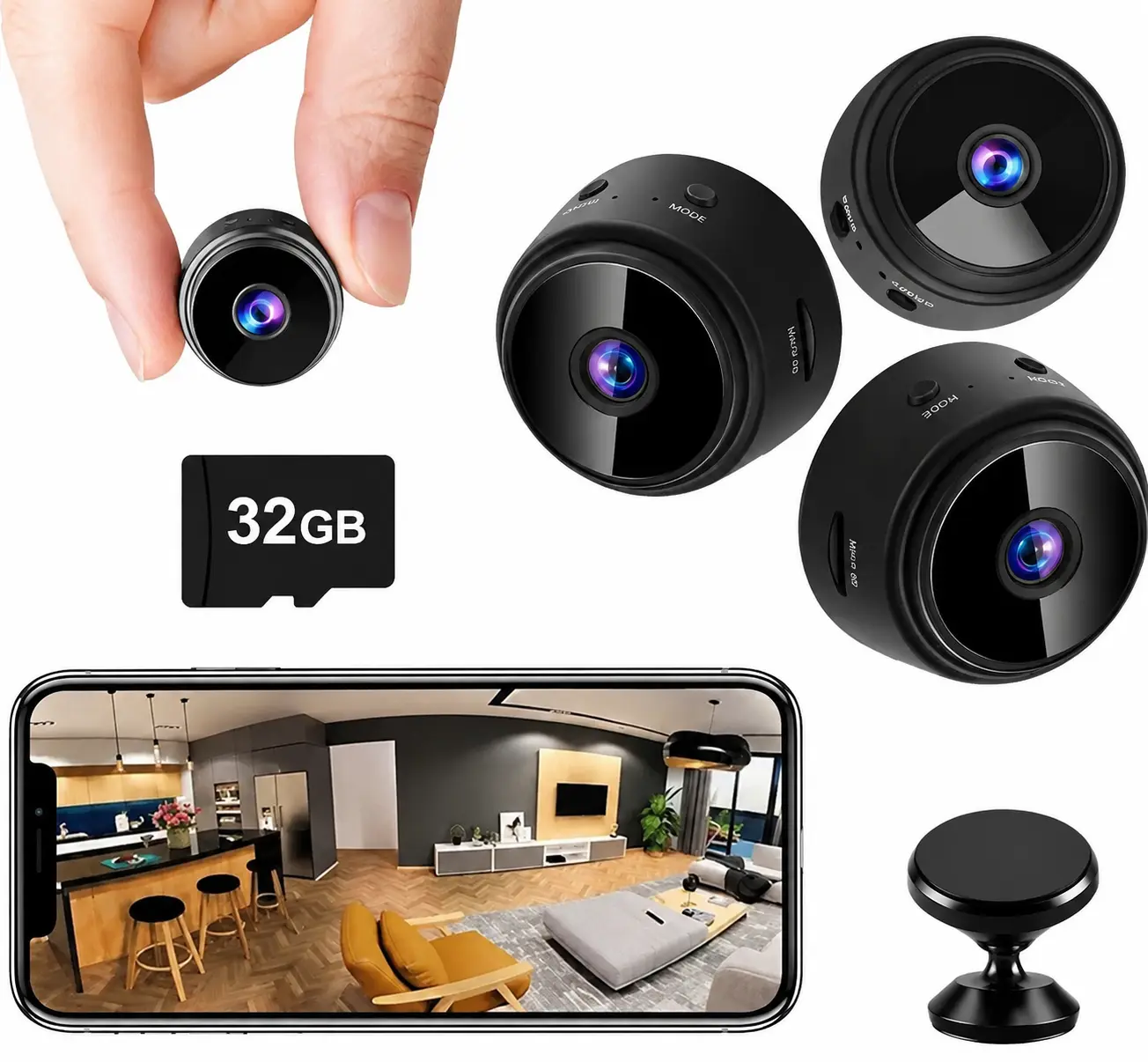 A9 Mini Wireless Camera 1080P HD, WiFi Mobile Surveillance with Motion Detection, 32GB Support, Smart Home Baby Monitor & Indoor Outdoor Security Cam
