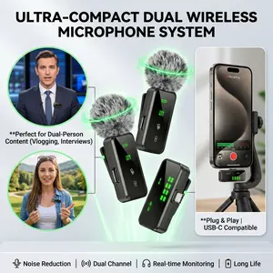 Mini Clip-On Lavalier Wireless Microphone, Digital Display for Battery Status, Effective Noise Reduction Technology, 12 Hours Continuous Use Lapel Mic for Phone Live Streaming & Video Shooting