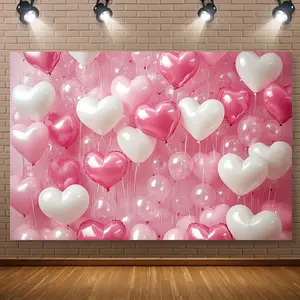 1pc 2D Flat Romantic Pink Heart Balloon Tapestry 100% Polyester Versatile Fabric for Valentine's Day Spring Decor Ideal for Room Aesthetics Parties Holidays Banners White