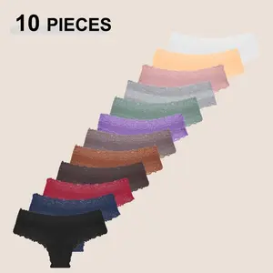 10PCS/Set Women Lace Cotton Panties Sexy Low-Waist Brazilian Panties Solid Color Female Soft Underwear Ladies Intimates Lingerie