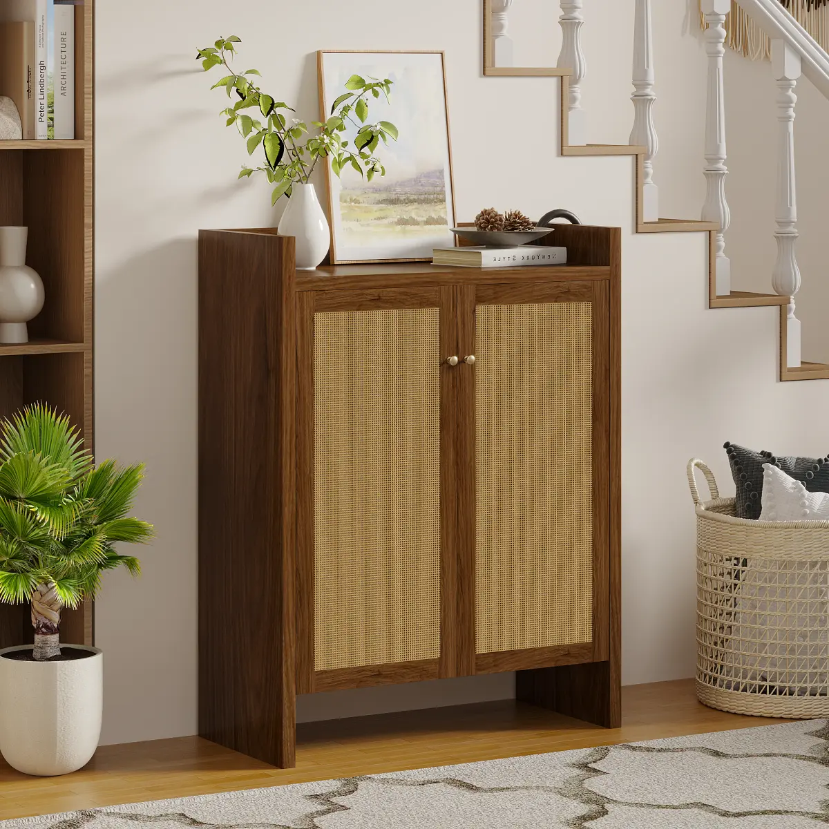 Walnut + Wood+Rattan + Mid-Century Modern + Modern