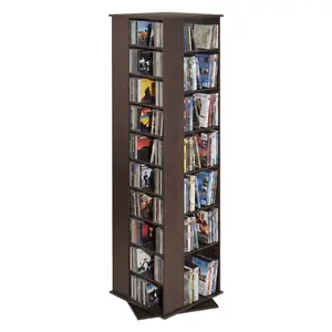 Summervibes VEVOR Media Storage Cabinet, CD Rack Tower, 34 Compartments Rotating Media Tower Rack for CDs, DVDs, Books and Game Discs, DVD Stand for Living Room, Home Office and Recording Room, Brown