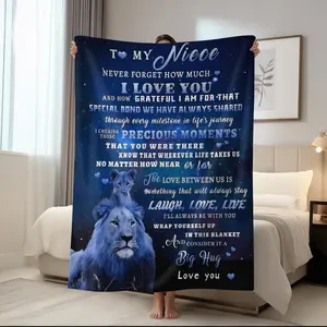 1pc love collage blanket for niece, blue lion flannel blanket with emotional inspirational quotes, comfortable and soft nap blanket, sofa TV blanket, suitable for sofas, beds, rooms, camping trips, multifunctional cover blanket, gift blanket