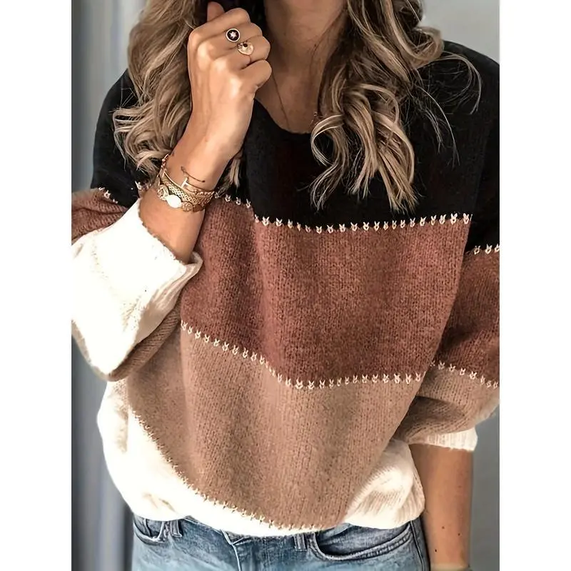 Plus Size Women's Casual Knit Sweater, Long Sleeve Round Neck Pullover Top for Outdoor Wear, Sizes up to 5XL, Knitwear, Lady, 4Xl, Outdoors, Relaxed Fit, Clothes, Longsleeves, Solid Colors, 1Xl, 2Xl