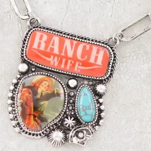 Ranch Wife Pendant Necklace 18 Inches with 2x1.75 Inch Lobster Claw Closure and Extending Hooks for Ranch Wife Enthusiasts