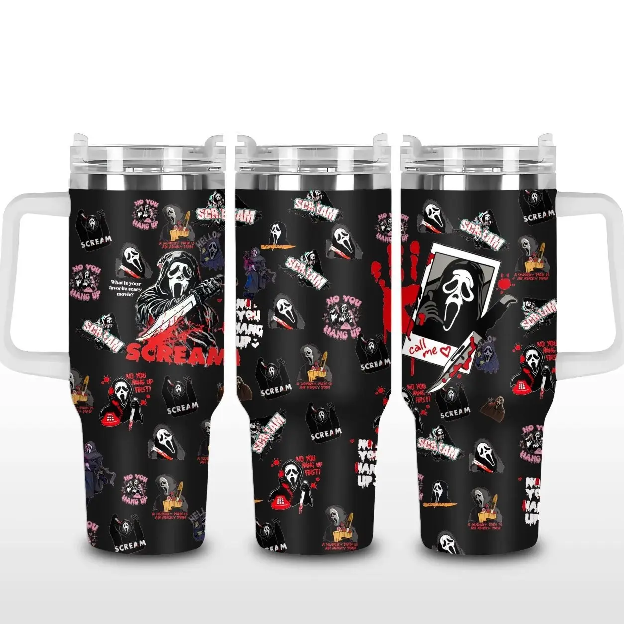 Gh0stface Scream Horror Halloween 40oz/ 30oz/20oz Tumbler, Nightmare Coffee 40oz Tumbler, Double-Walled Insulation Vacuum Insulated Cup with Handle, Lid, and Straw