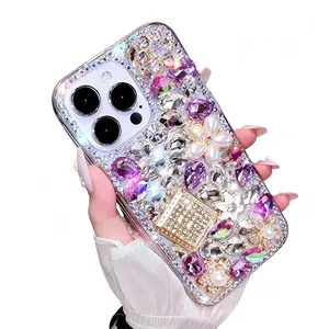 Compatible with iPhone 14 Pro Max bling Glitter case luxury cute sparkle rhinestone Diamond feminine protective phone cover case for women Girl (purple, iPhone 14 Pro Max)