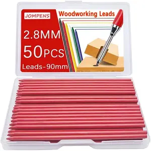 50 count Of 2.8mm Carpenter Pencil Lead, Black, Yellow, Red,  For Marking Architect Drawings With Graffiti (Red)