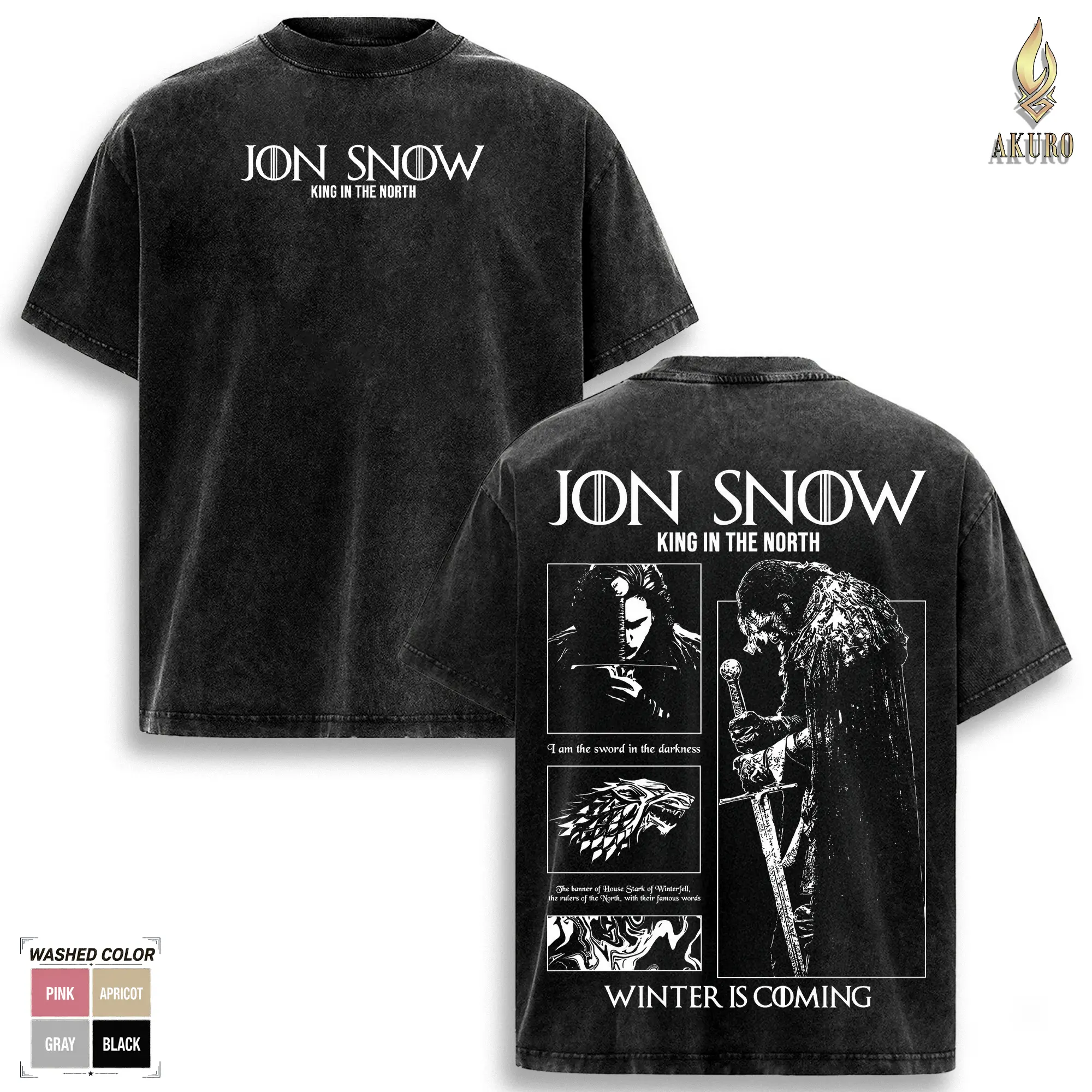 Jon Snow King in the North Shirt, Game of Thrones Graphic Tee, Winter Is Coming Shirt, Vintage Washed Oversized T Shirt, Soft Cotton Menswear Top