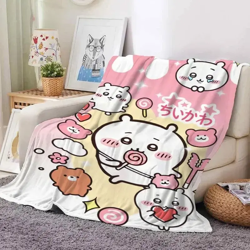 Premium Flannel Blanket Featuring Cute Chiikawa, Hachiware, and Usagi — A Warm Nap Blanket Perfect for Student Dorms or Sofas; An Ideal Gift for Valentine's Day and Birthdays