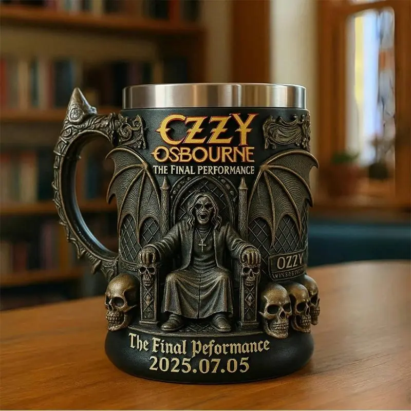 Halloween 3D Oz Ozborne Commemorative Cup Stainless Steel Skull Mug Beer Cup Coffee Cup Drinkware Heavy Metal Merchandise, Halloween Home Decoration, Rock Fan Collectible Gift