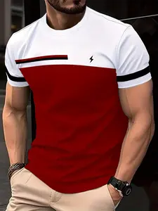 Men's 3D Printed Lightning T-Shirt, Casual Round Neck Short Sleeve, Summer Knit Fabric, and Block Design