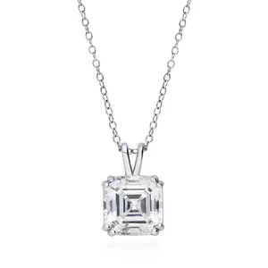 Solitaire 3ct Asscher CZ Necklace in Sterling Silver