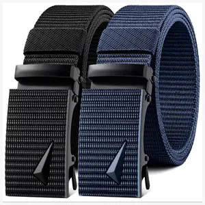 Men's Minimalism Nylon Ratchet Belt Casual Style Universal Size-49in No-Hole Design Automatic Buckle Adjustable Lightweight Breathable Elastic Girdle Durable Square Metal Buckle Versatile Accessories Gift For Men