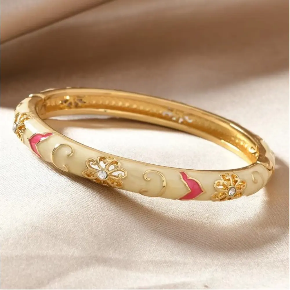 Enamel Open Bangle Bracelet for Women Palace Style Chinese