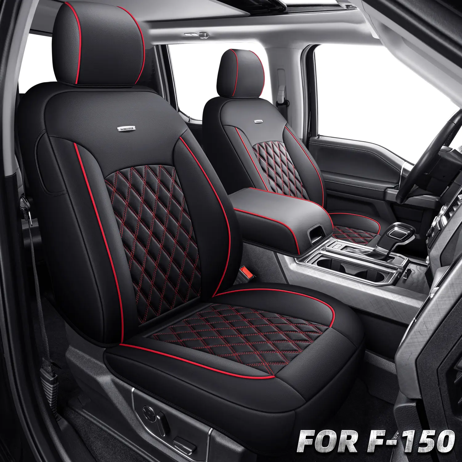 Ford F150 Seat Covers 2015-2023 2024 2025 2026,Full Set Leather Waterproof Black Trucks Pickup Seat Covers Custom Fit for Ford F150 Accessories,Car Seat Cover for SuperCrew/CrewCab(XL,XLT) Car Seat Protectors Red