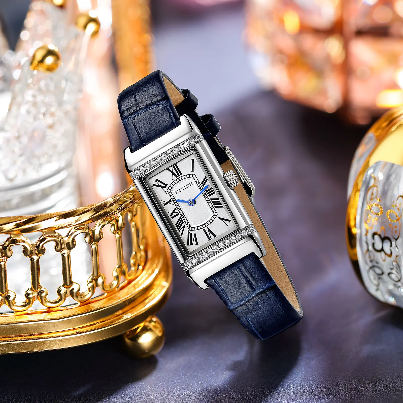 ROCOS Women’s Dress Watch with Classic Rectangular Dial and Roman Numeral Markers, Refined Wristwatch for Weddings, Business Meetings and Evening Events, Anniversary Gift for Wife or Girlfriend