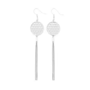 Flower of Life Tassel Earrings, White Rhodium