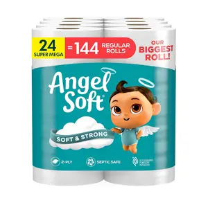 Toilet Paper, 24 Super Mega Rolls = 144 Regular Rolls, Soft and Strong Toilet Tissue Sheets Pack