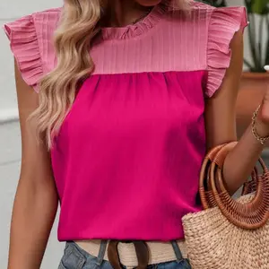 Pink Penelope Summer Blouse with Ruffle Sleeves Chic Comfortable Womenswear