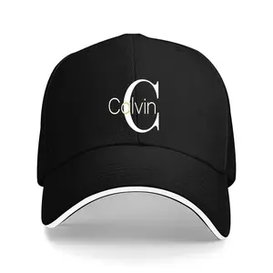 S&T 1 Baseball Cap - Black with Gold Lettering "Calvin" Print, Lightweight Polyester Fiber Unisex, Suitable for Daily and Formal Occasions, Machine Washable Simple Luxury Design, Fashionable Headwear, Breathable Material, Trendy Accessories, Men's Fashion