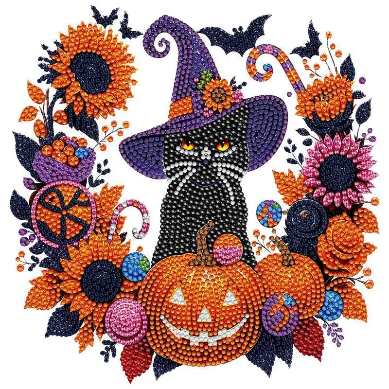 Black Cat Wreath 25x25cm (Chain length: 25cm)