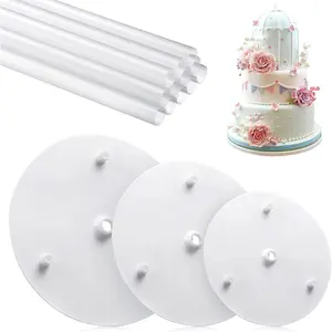 15 count Cake Separator Plates Stands Set include 3 count Separator Plates 6, 8, 10 Inch Cakes 12 count Plastic Sticks Support Rods for Construction and Stacking